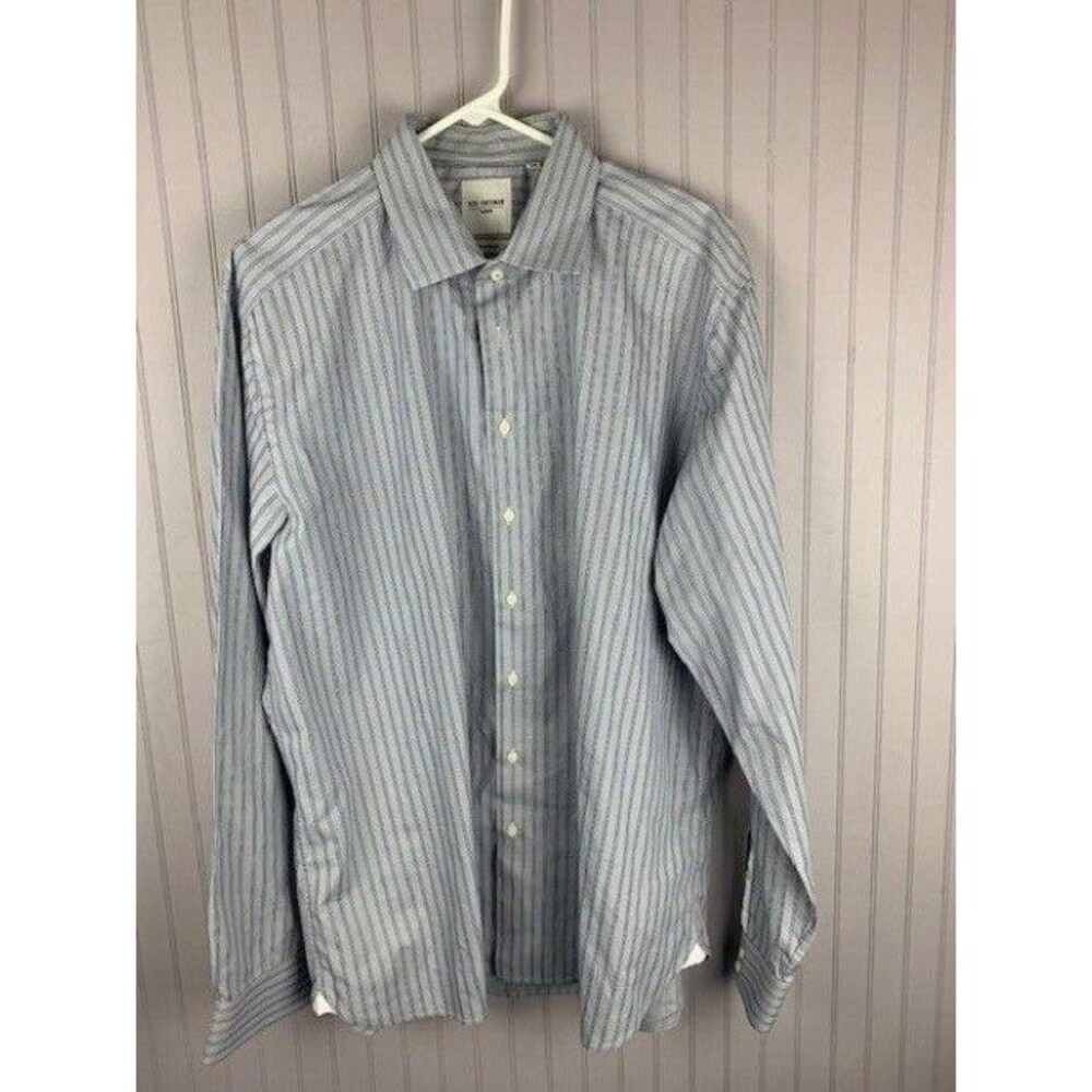 Ben Sherman Tailored Slim Size 18 46 Mens Shirt Long Sleeve Gray Stripe